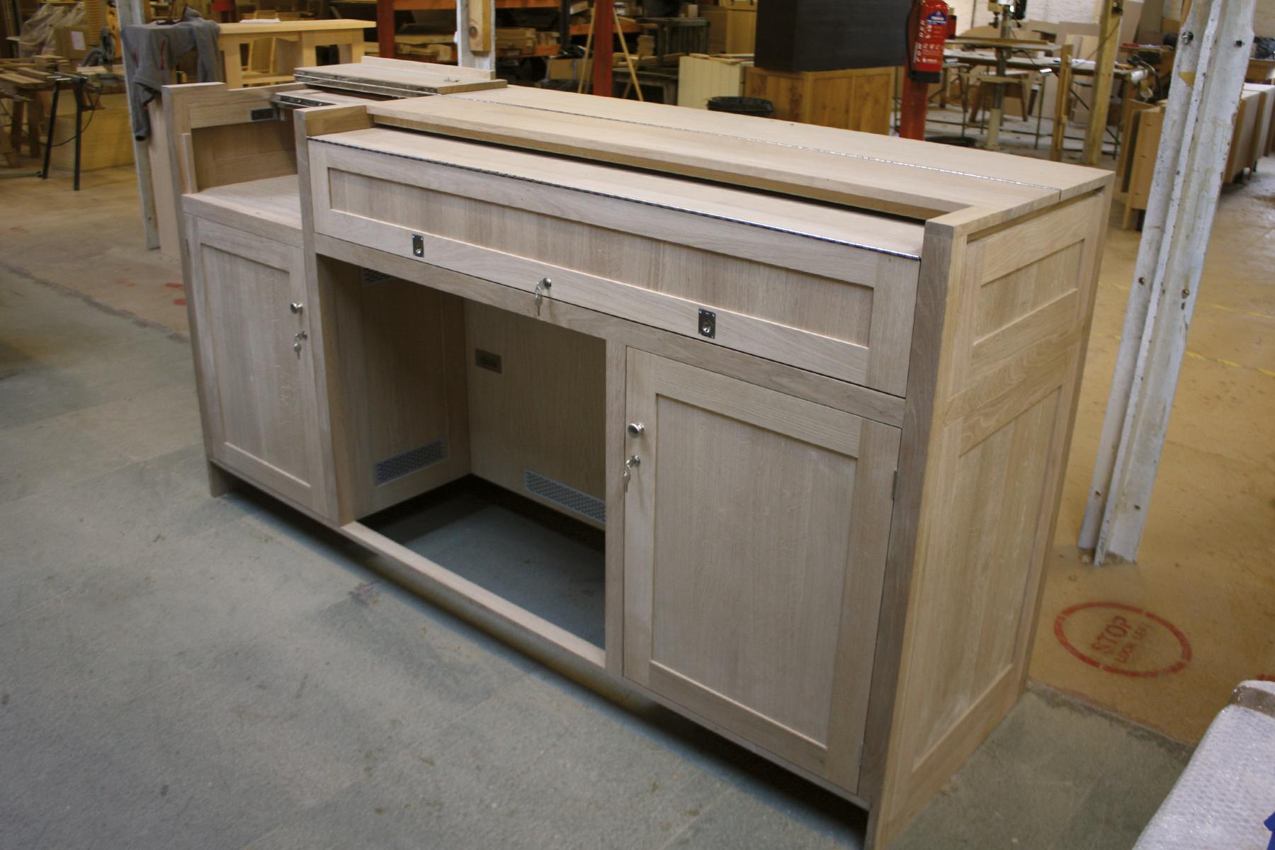 St Mary's Wallingford AV desk in workshop