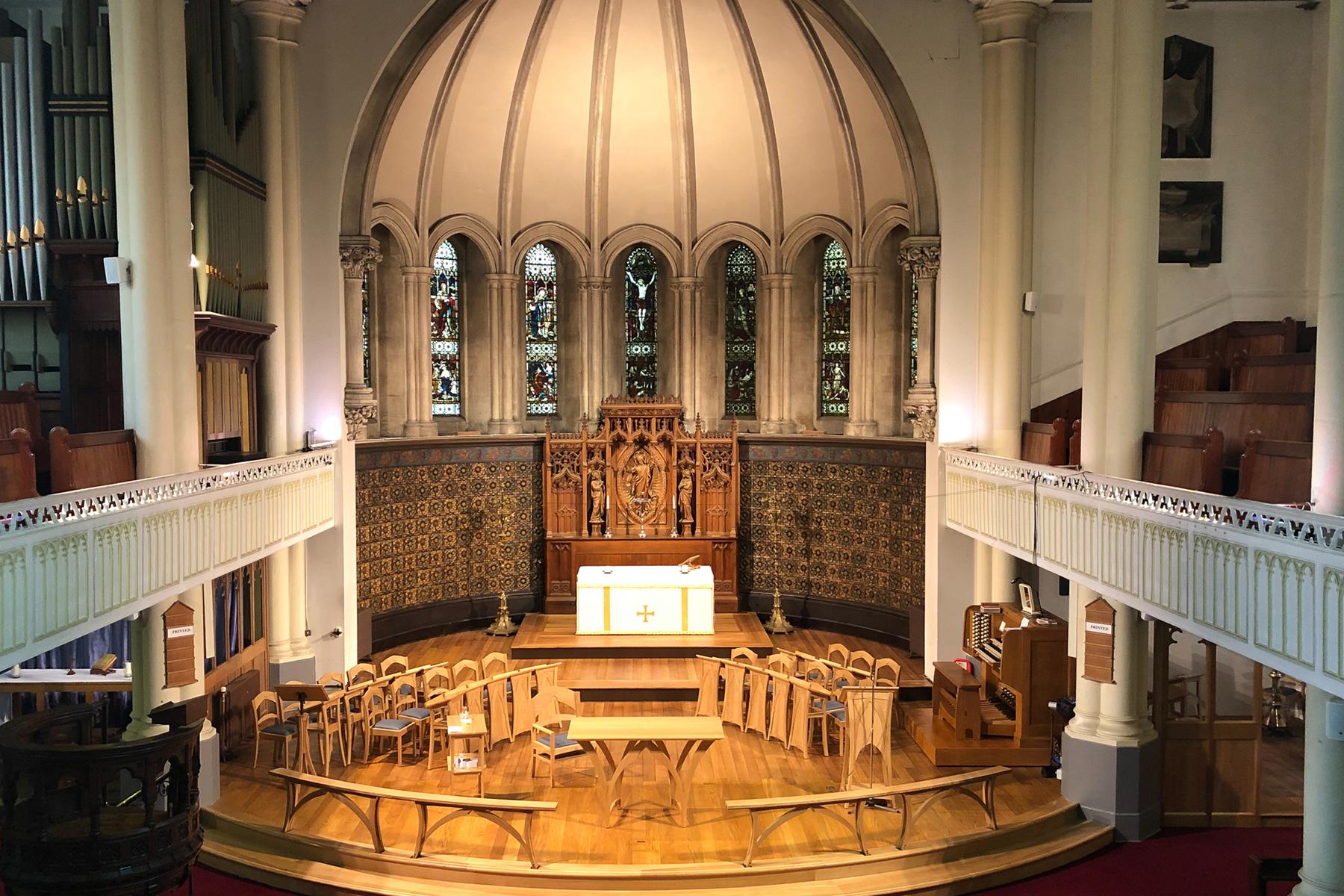 Christ Church Bath, furniture in Chancel from balcony